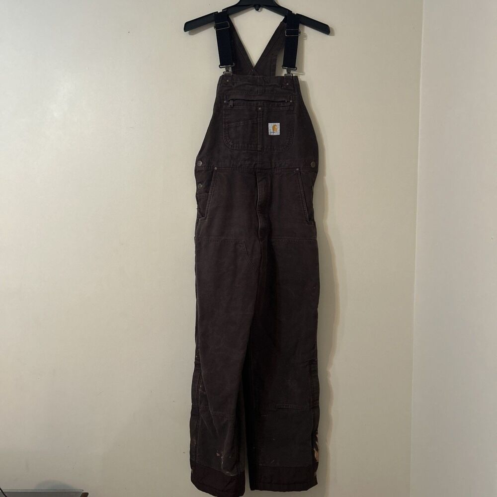 Carhartt Washed Duck Insulated Bib Overall Loose Fit Small R Canvas Dark Brown